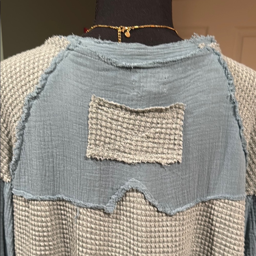POL Women's Blue Waffle Knit Top - Picture 9 of 11